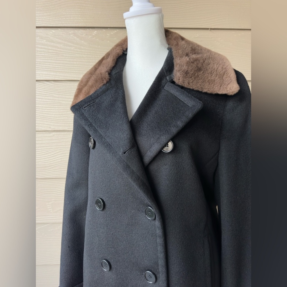 MaxMara Camel Hair Jacket Detachable Fur Collar Black Italy Woman’s Size 10 - Picture 3 of 14